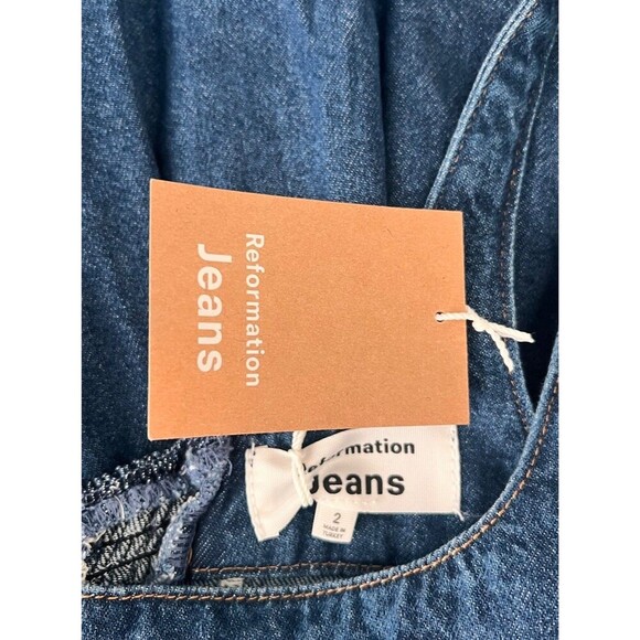 Reformation Violet Denim Mini Dress Corset Square Neck Western Women’s Size 2 - Picture 10 of 11